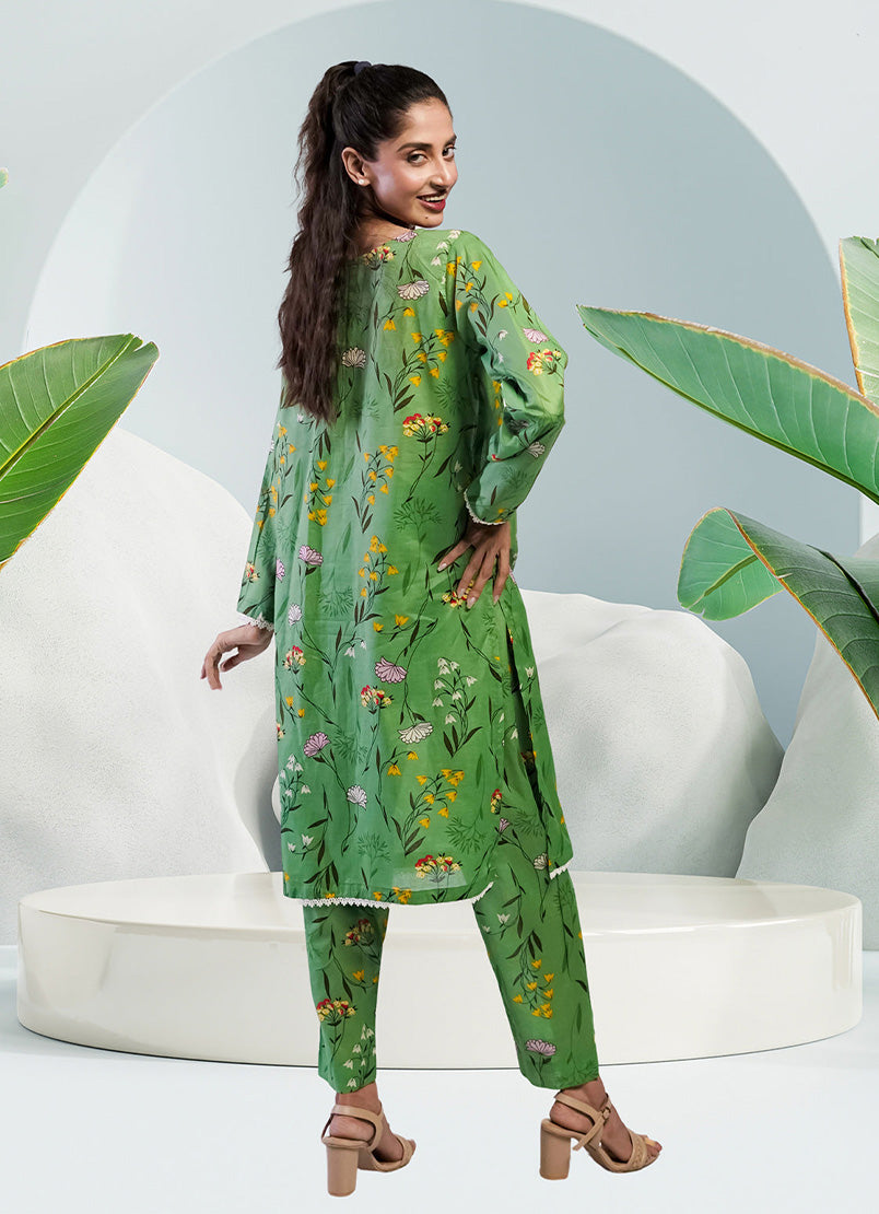 Soft Cambric Stitched Pastel Green CO-ORD Set