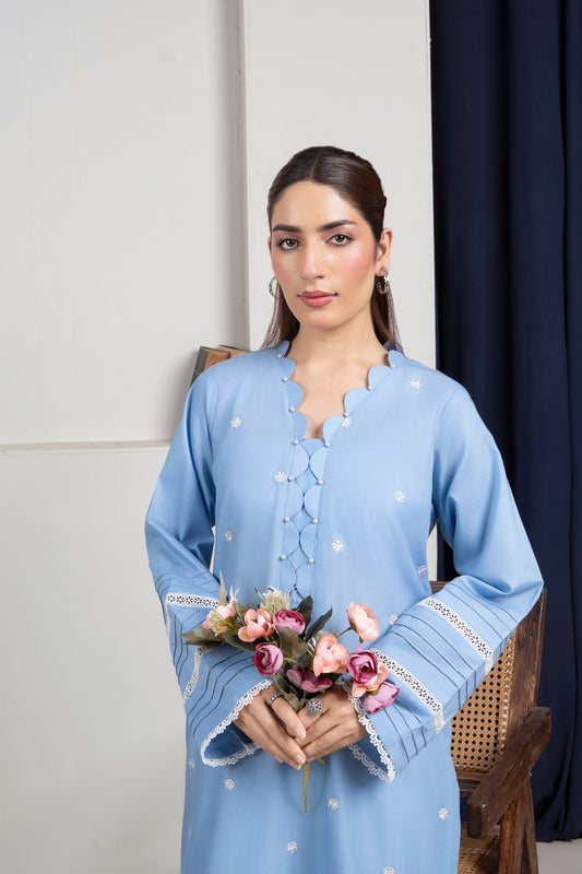 2 PC Embroidered Sky Blue Suit
