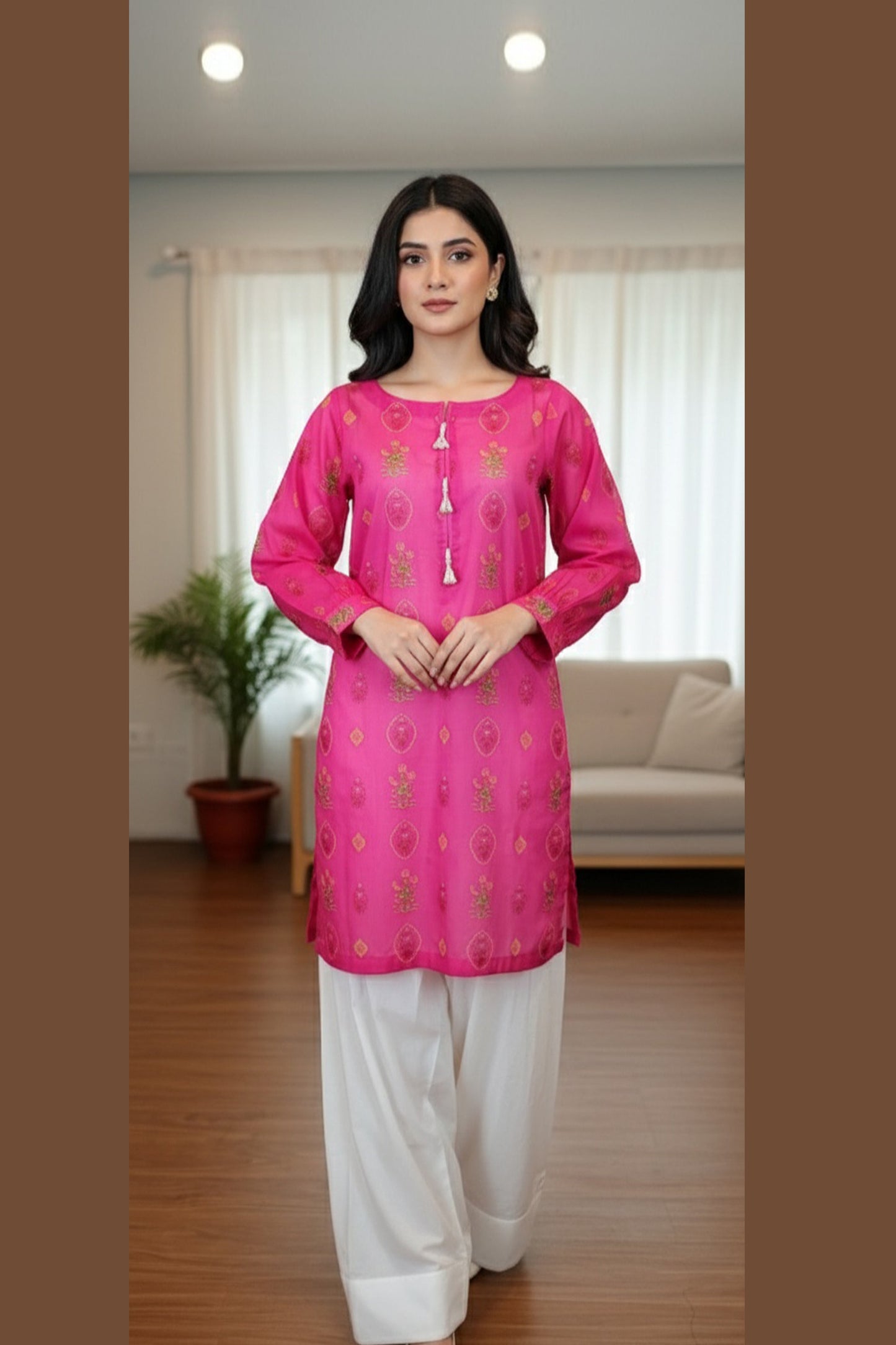 Fuchisa Pink Kurta Set with Farshi Shalwar
