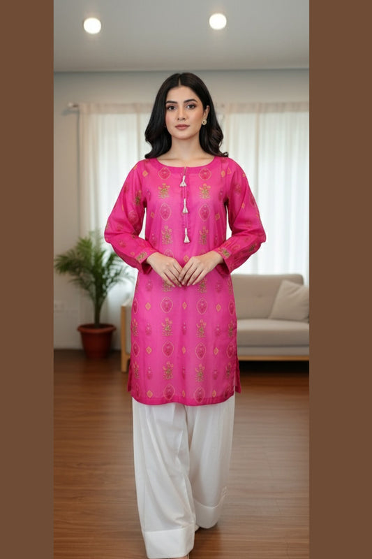 Fuchisa Pink Kurta Set with Farshi Shalwar