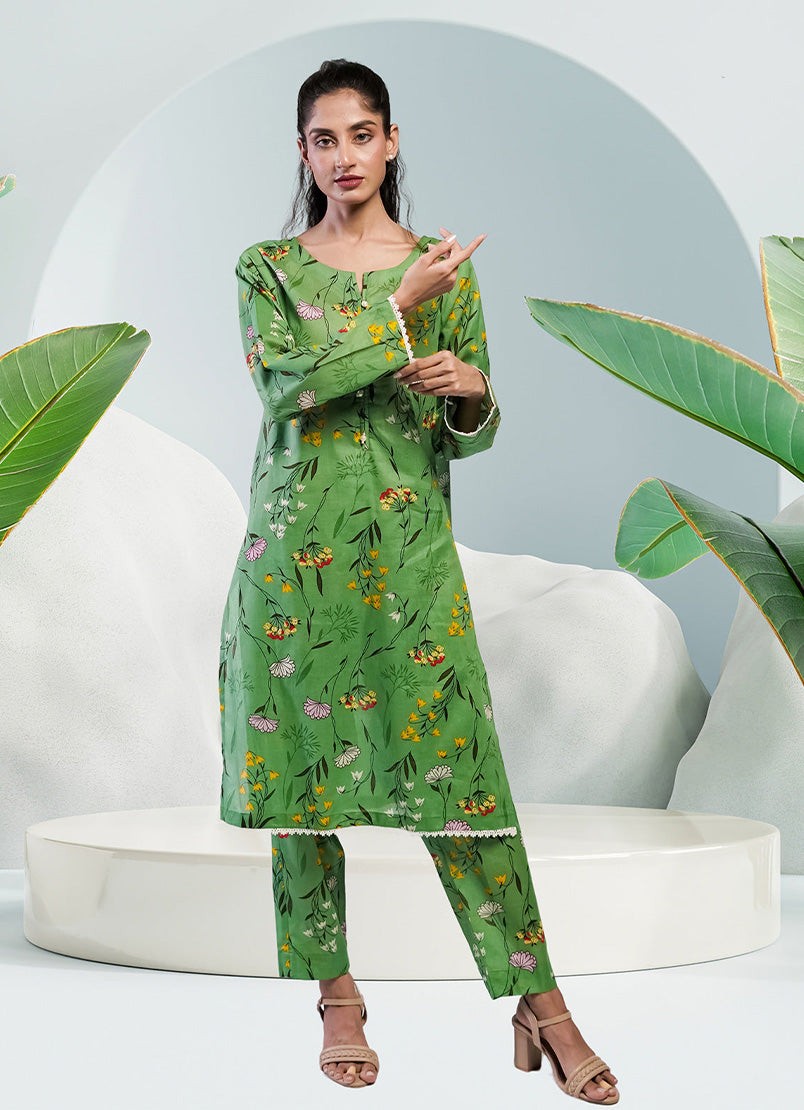 Soft Cambric Stitched Pastel Green CO-ORD Set