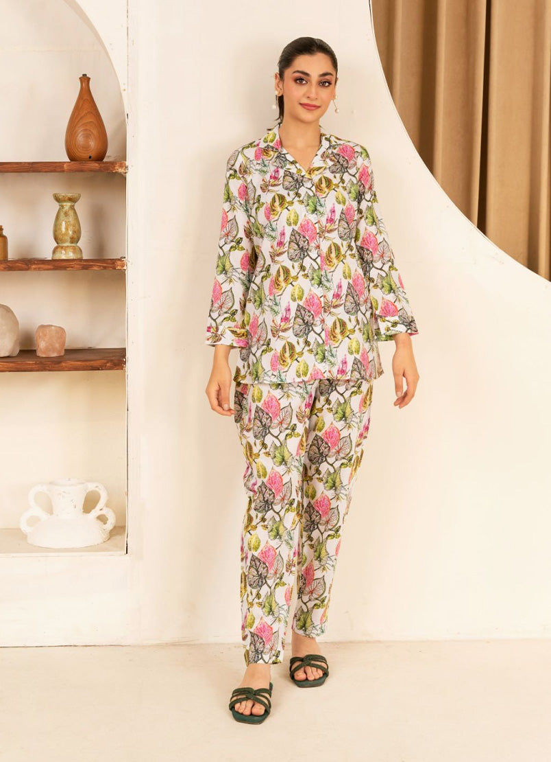 Multi Floral CO-ORD Set With Short Shirt