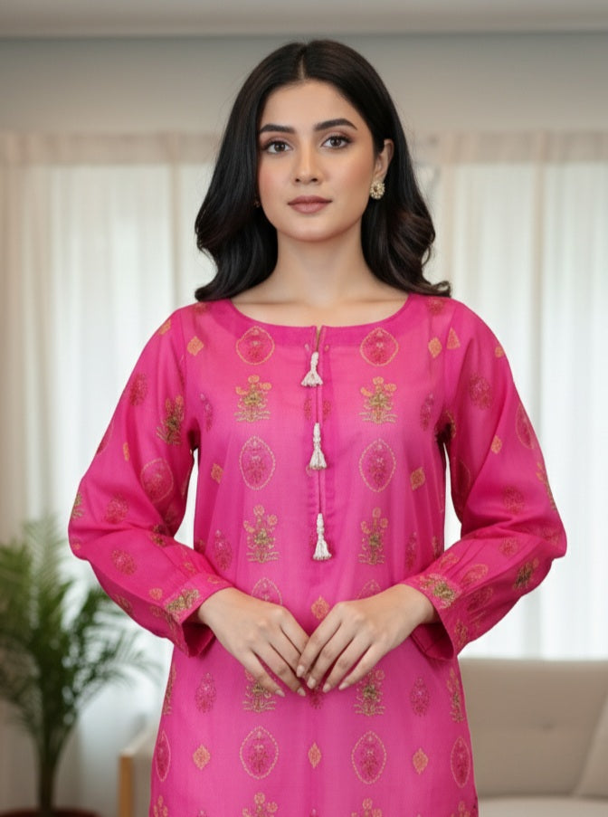 Fuchisa Pink Kurta Set with Farshi Shalwar