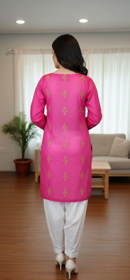 Fuchisa Pink Kurta Set with Farshi Shalwar