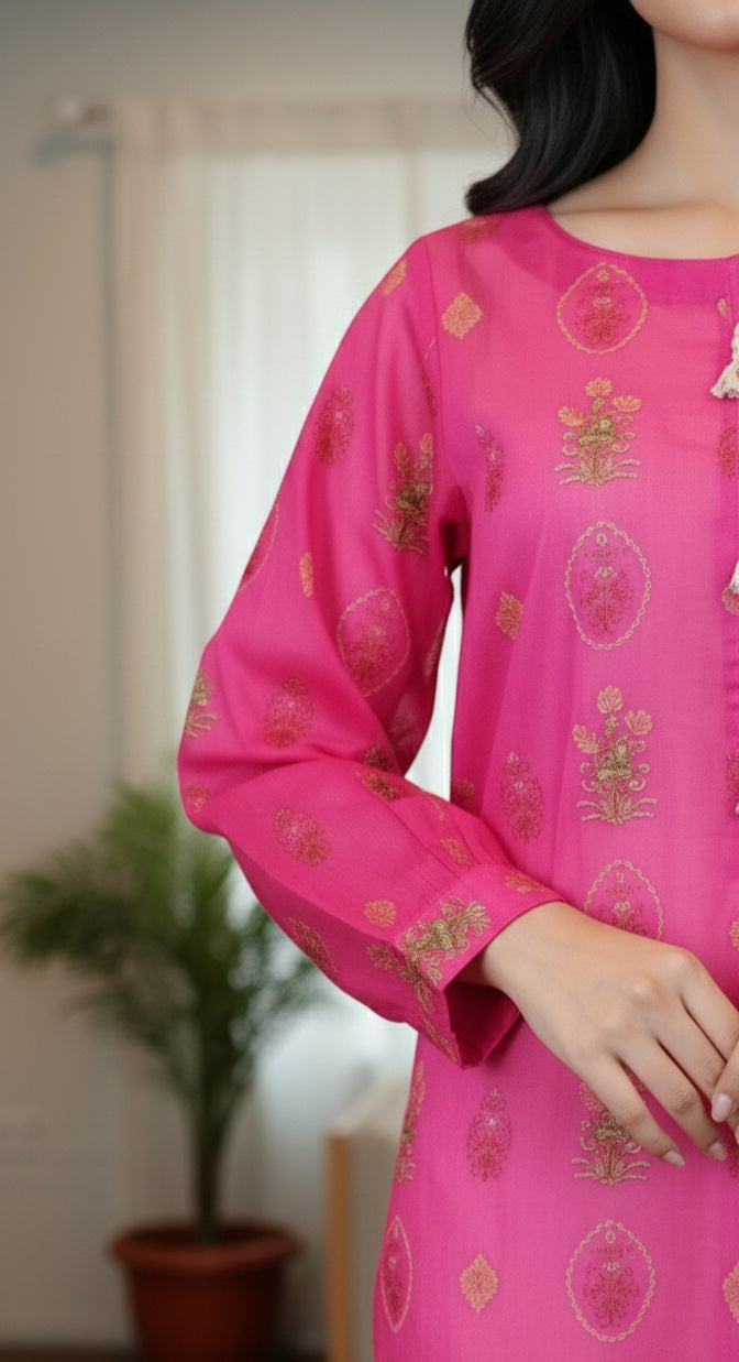 Fuchisa Pink Kurta Set with Farshi Shalwar