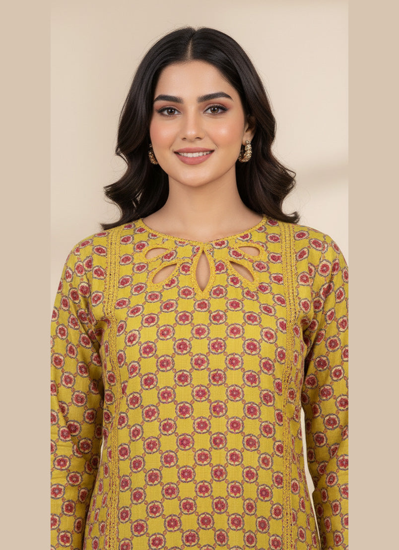 Soft Cambric Stitched Mustard CO-ORD Set