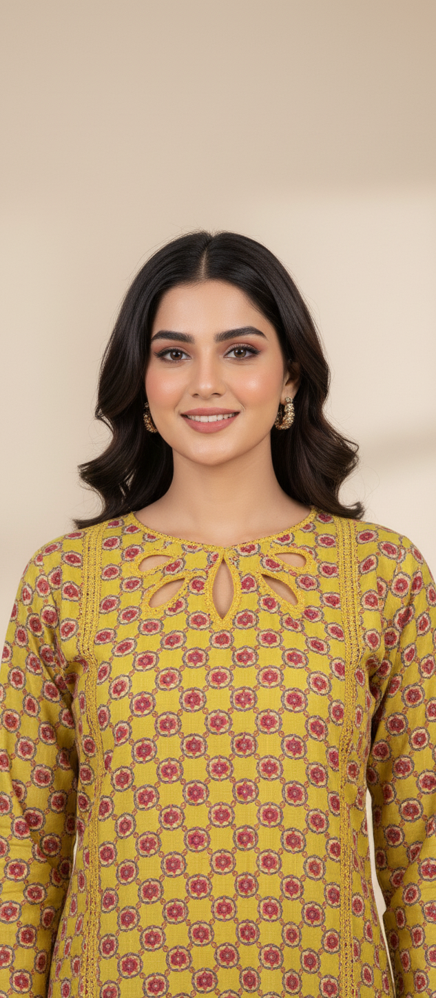 Soft Cambric Stitched Mustard CO-ORD Set
