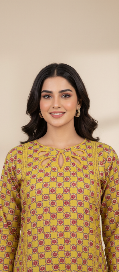 Soft Cambric Stitched Mustard CO-ORD Set