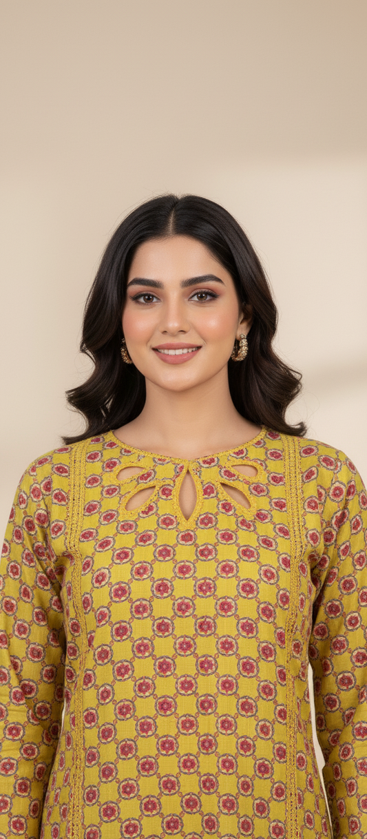 Soft Cambric Stitched Mustard CO-ORD Set