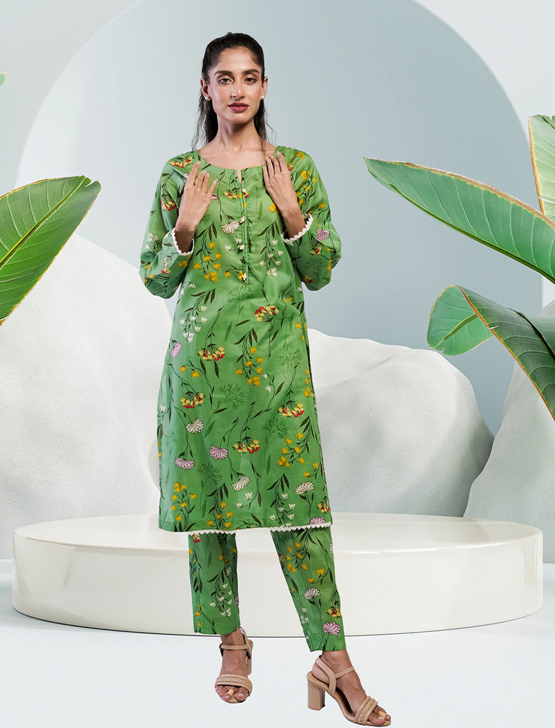 Soft Cambric Stitched Pastel Green CO-ORD Set
