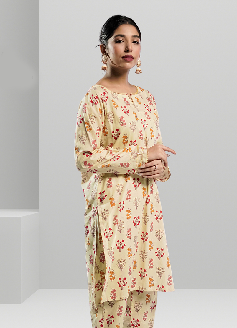 Soft Cambric Stitched Beige CO-ORD Set