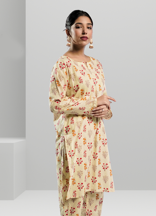 Soft Cambric Stitched Beige CO-ORD Set