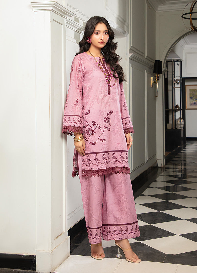 Tea Pink Printed Bell Sleeve Co-Ord