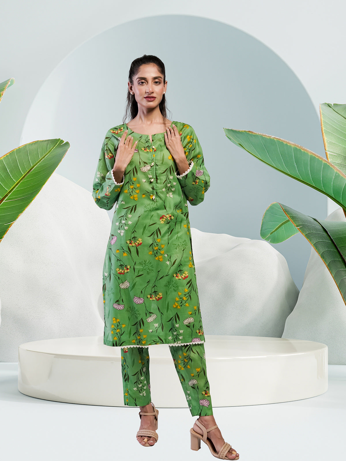 Soft Cambric Stitched Pastel Green CO-ORD Set