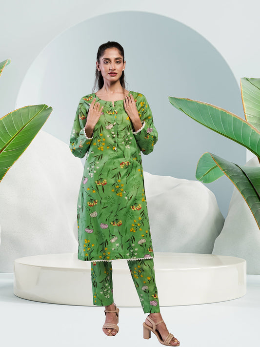 Soft Cambric Stitched Pastel Green CO-ORD Set