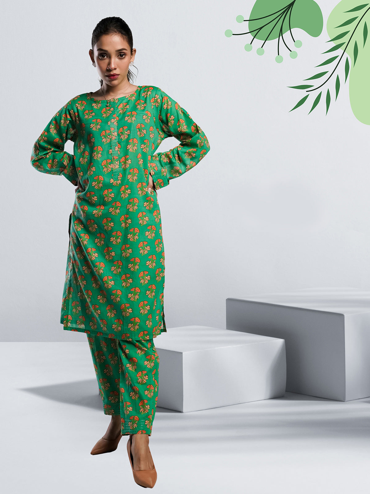 Soft Cambric Stitched Allover CO-ORD Set