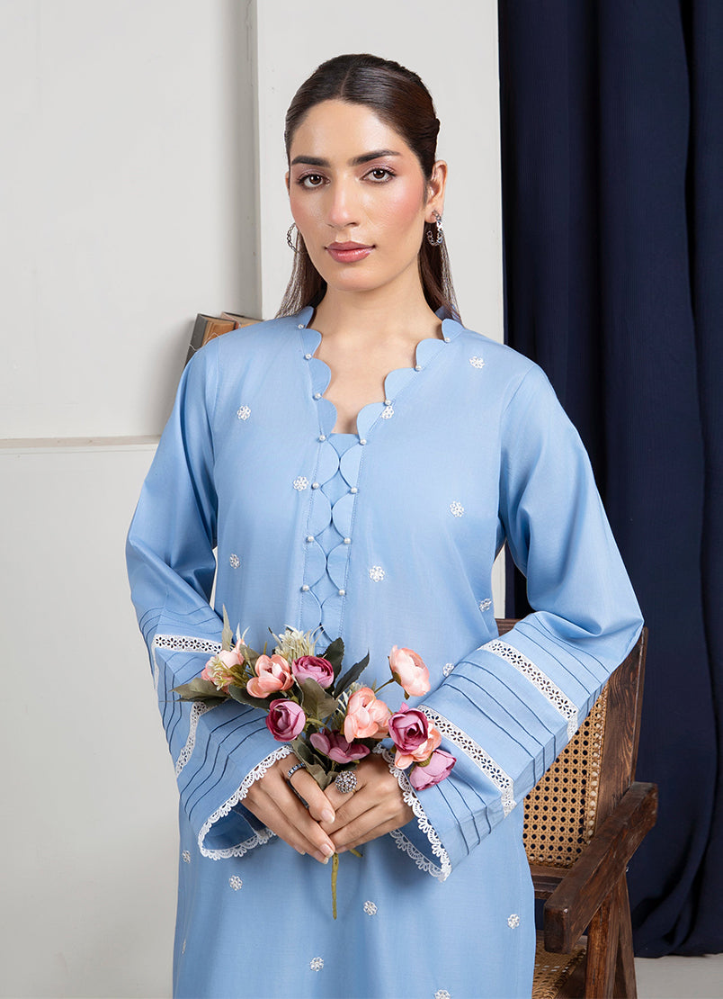 2 PC Embroidered Sky Blue Suit