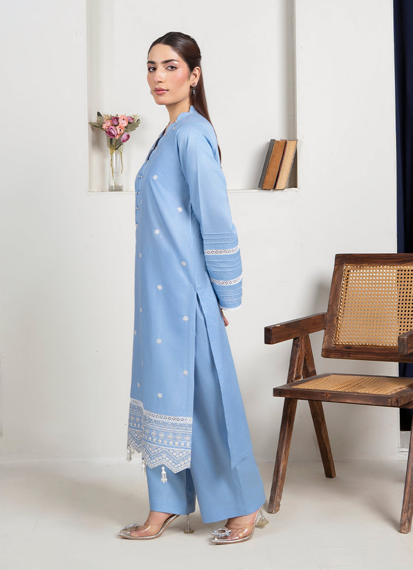 2 PC Embroidered Sky Blue Suit