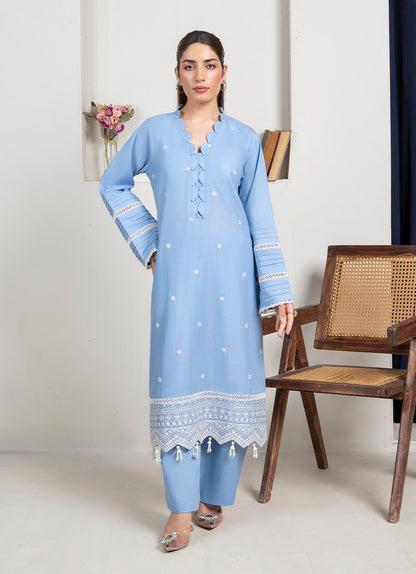 2 PC Embroidered Sky Blue Suit