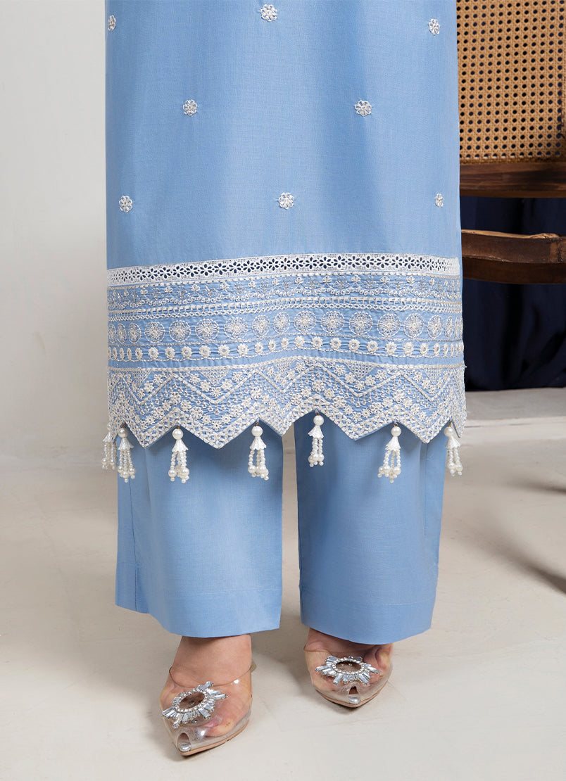 2 PC Embroidered Sky Blue Suit