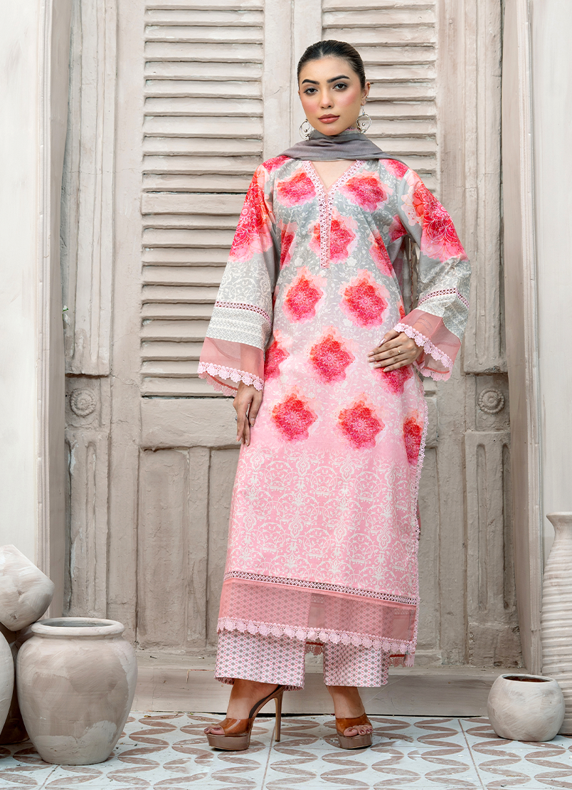 Coral Hue 3 PC Unstitched