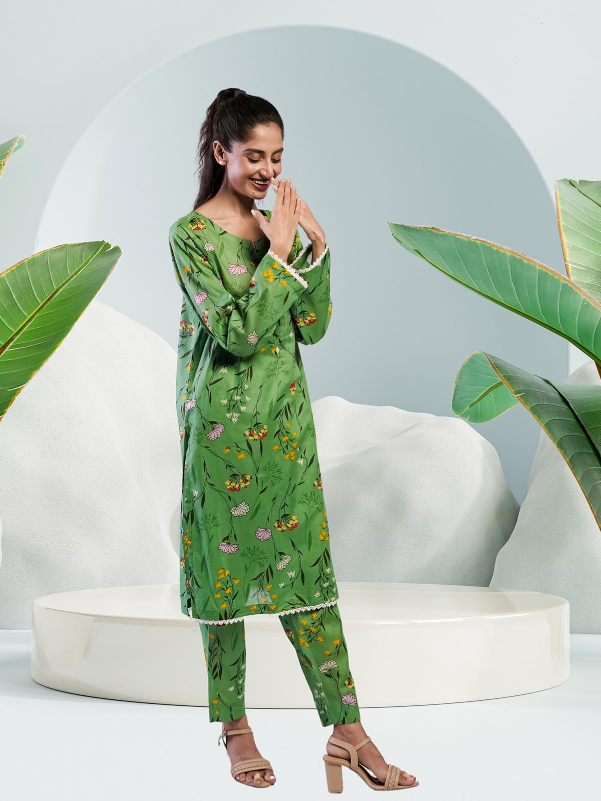 Soft Cambric Stitched Pastel Green CO-ORD Set