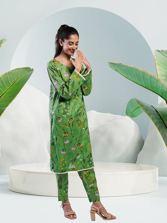 Soft Cambric Stitched Pastel Green CO-ORD Set