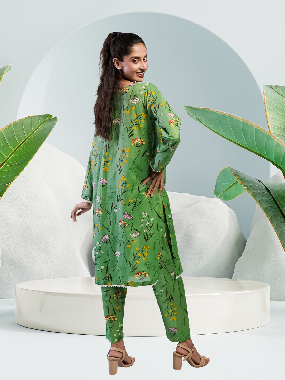 Soft Cambric Stitched Pastel Green CO-ORD Set