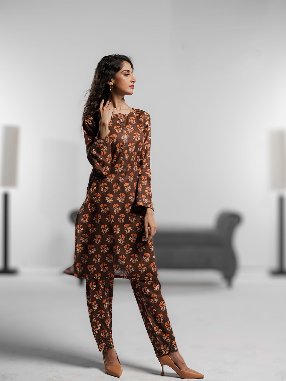Soft Cambric Stitched Bronze Bliss CO-ORD Set