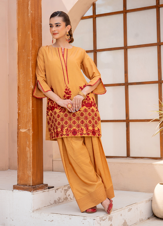 Mustard Red Stripe Embroidery