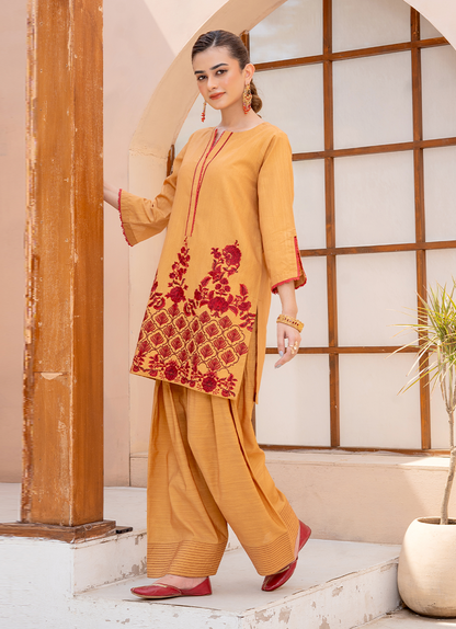 Mustard Red Stripe Embroidery