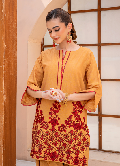 Mustard Red Stripe Embroidery