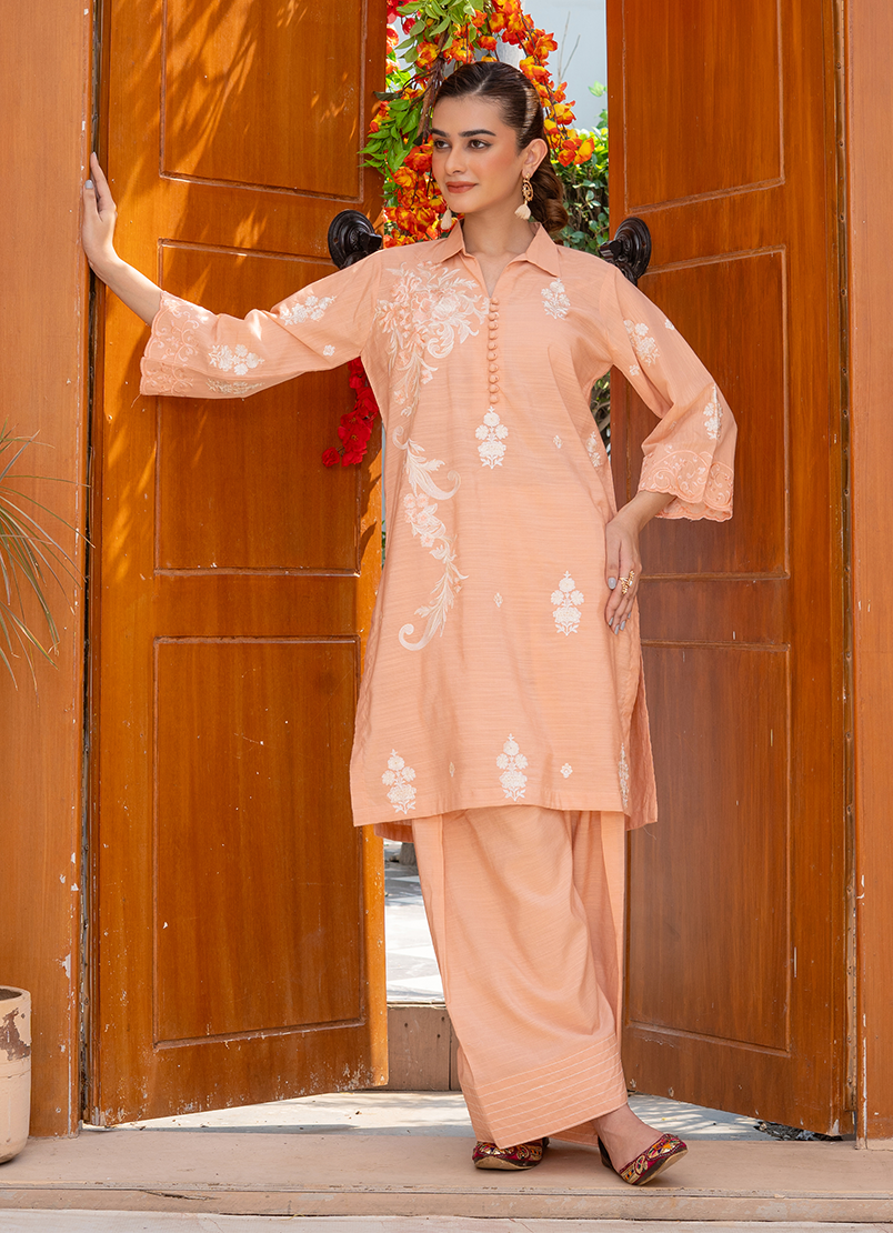 Blush Pink Floral Embroidery