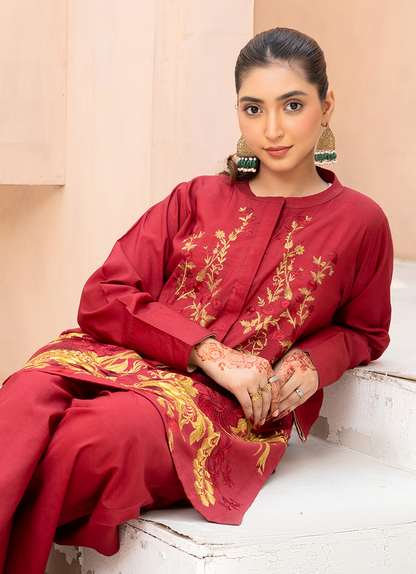 Maroon Gold Vine Embroidery