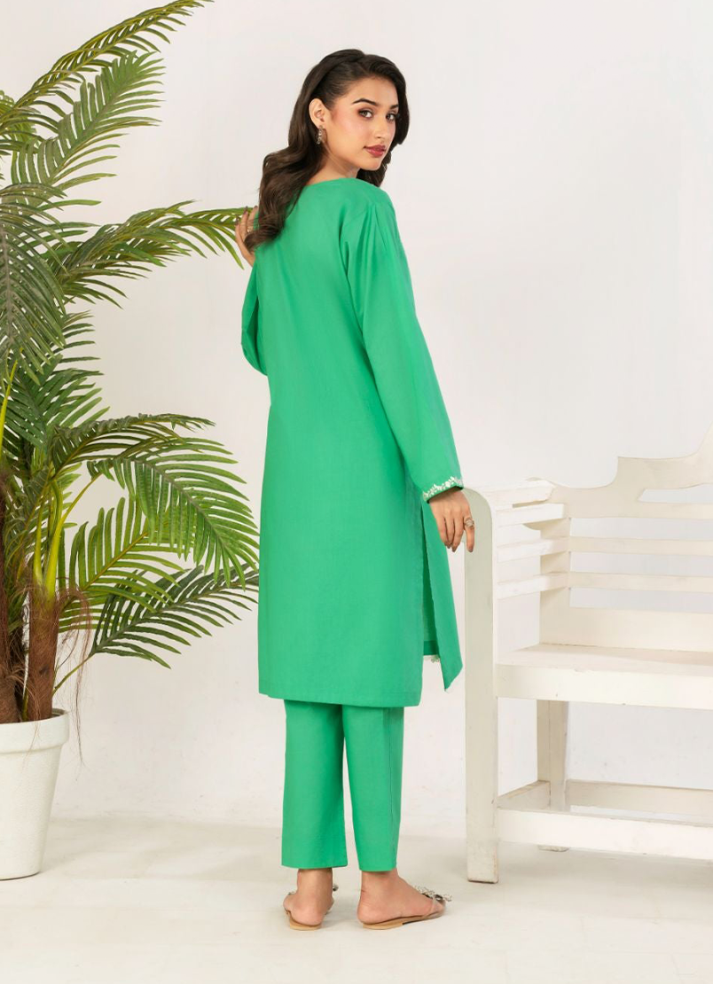 2 PC Embroidered Parrot Green Suit