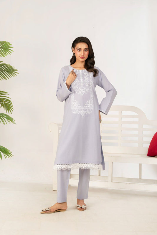 2 PC Embroidered Light Purple Suit