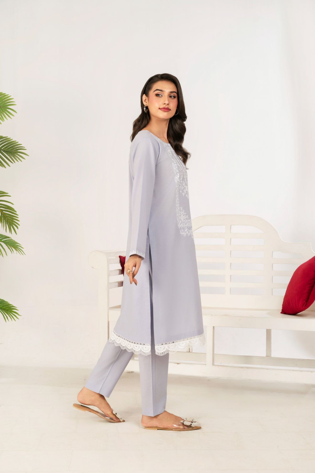 2 PC Embroidered Light Purple Suit