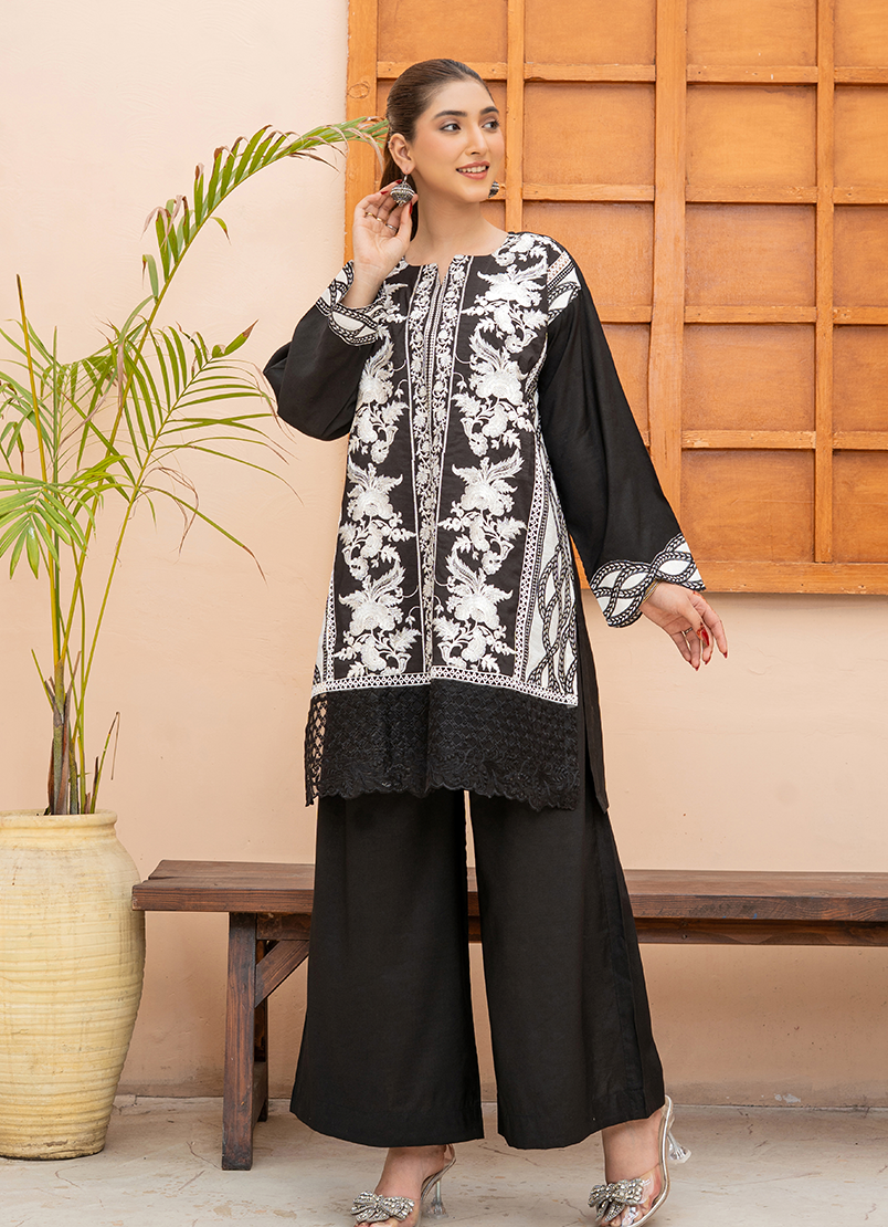 Black White Mughal Embroidery
