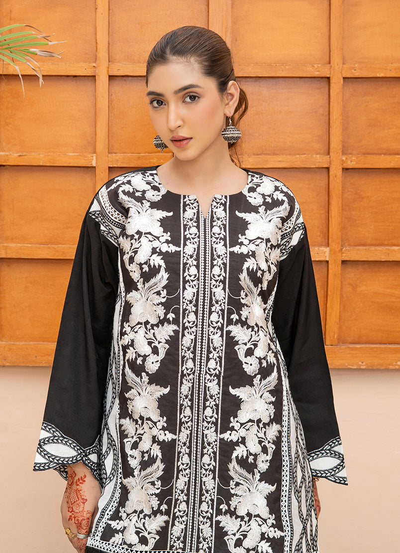 Black White Mughal Embroidery