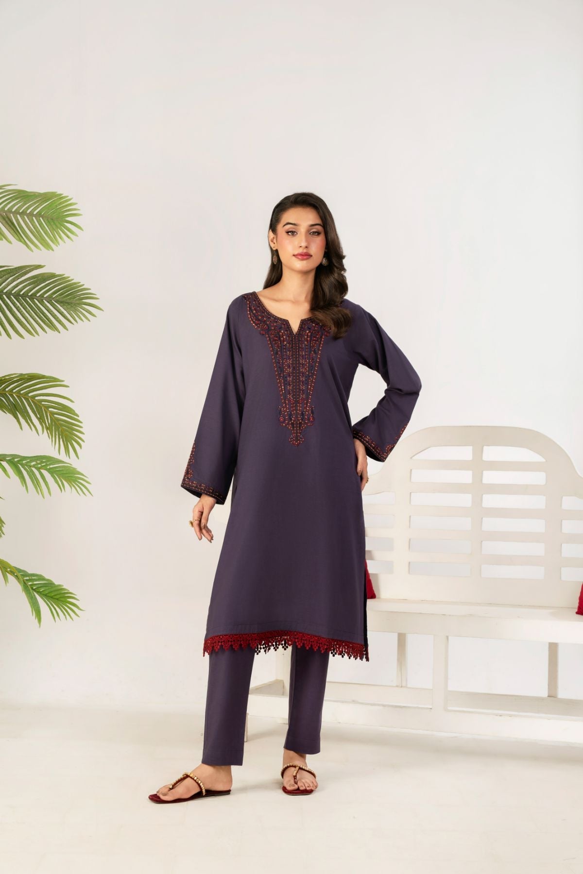 2 PC Embroidered Purple Suit