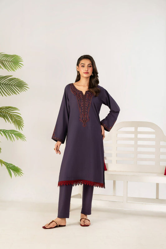2 PC Embroidered Purple Suit