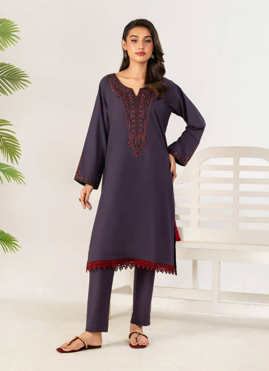 2 PC Embroidered Purple Suit