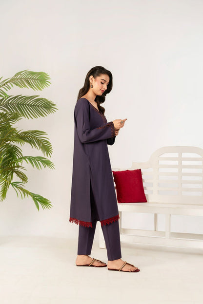 2 PC Embroidered Purple Suit