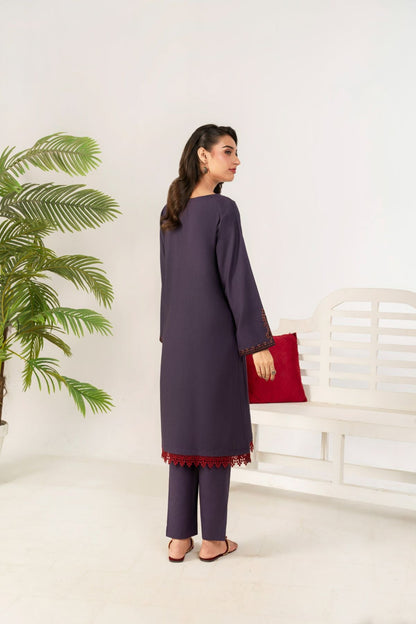 2 PC Embroidered Purple Suit