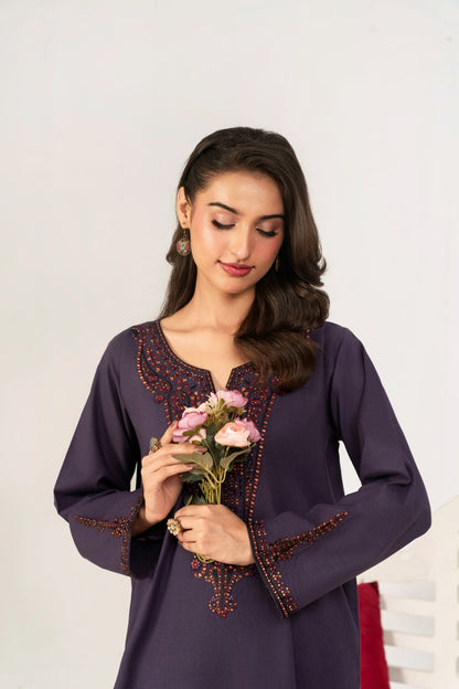 2 PC Embroidered Purple Suit