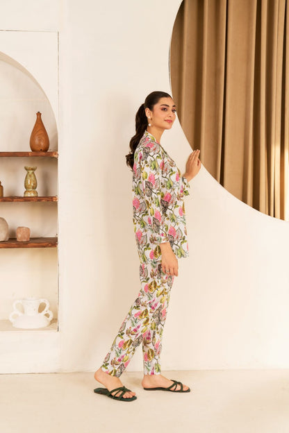 Multi Floral CO-ORD Set With Short Shirt