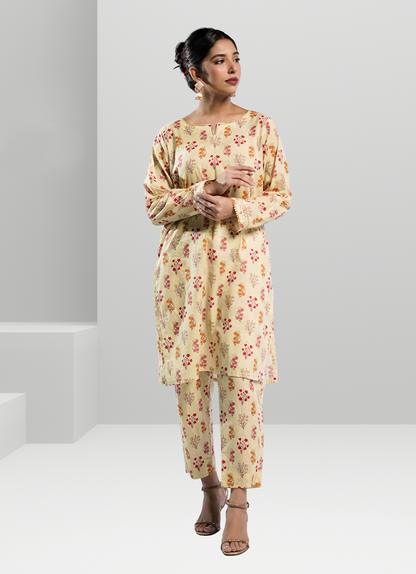 Soft Cambric Stitched Beige CO-ORD Set