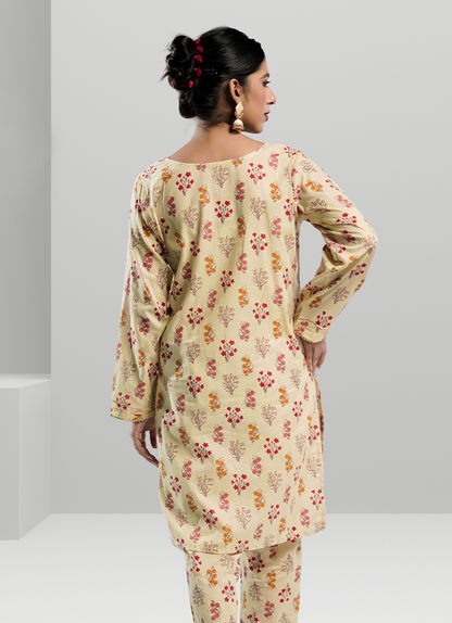 Soft Cambric Stitched Beige CO-ORD Set
