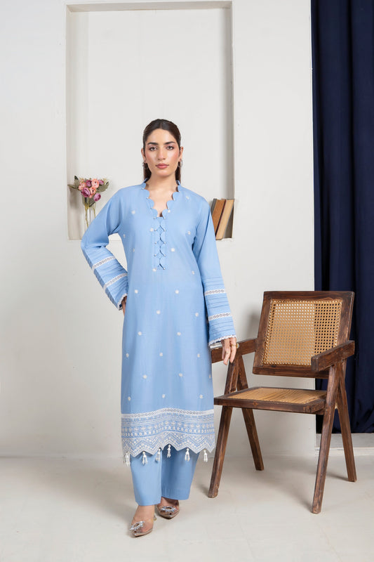 2 PC Embroidered Sky Blue Suit