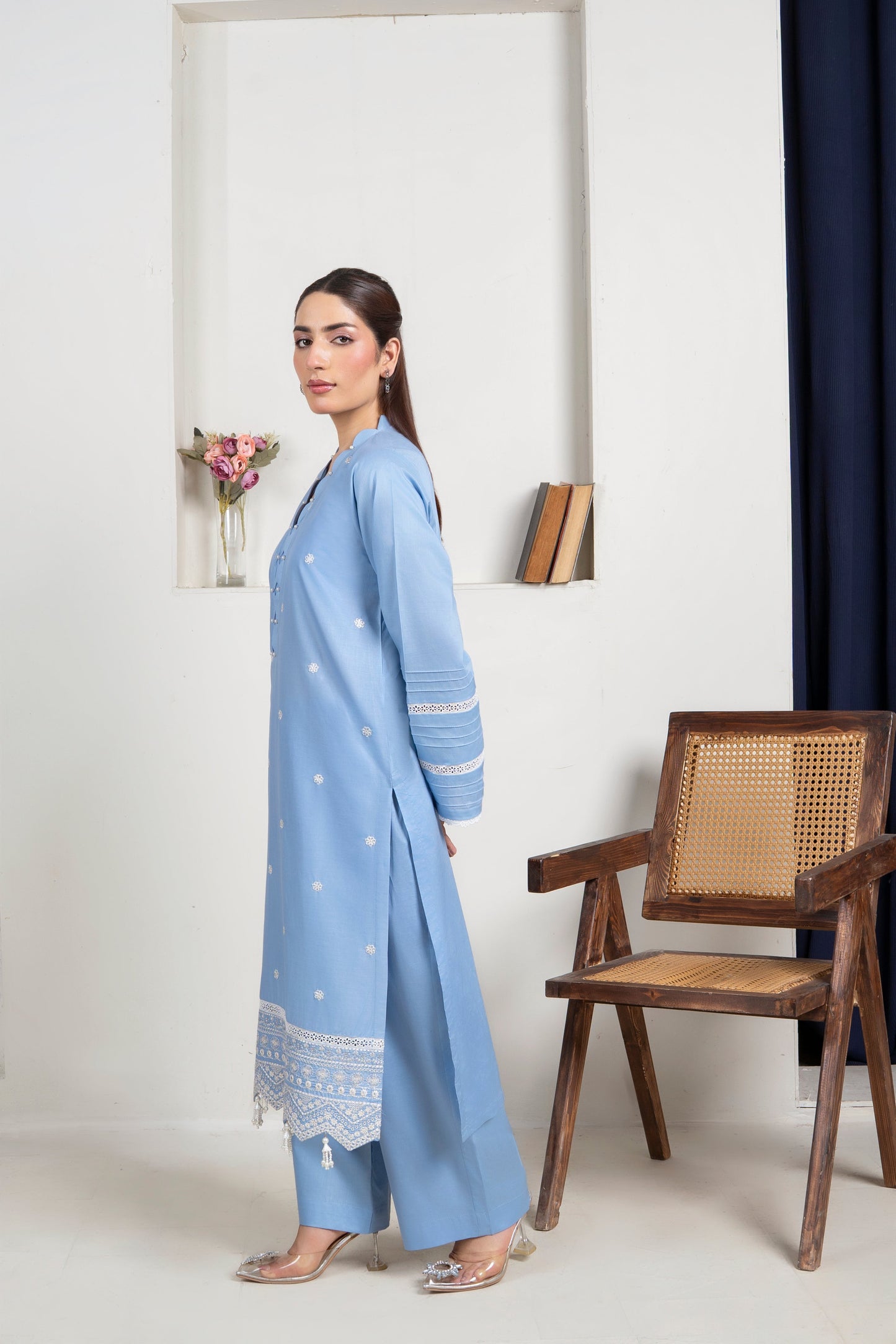 2 PC Embroidered Sky Blue Suit